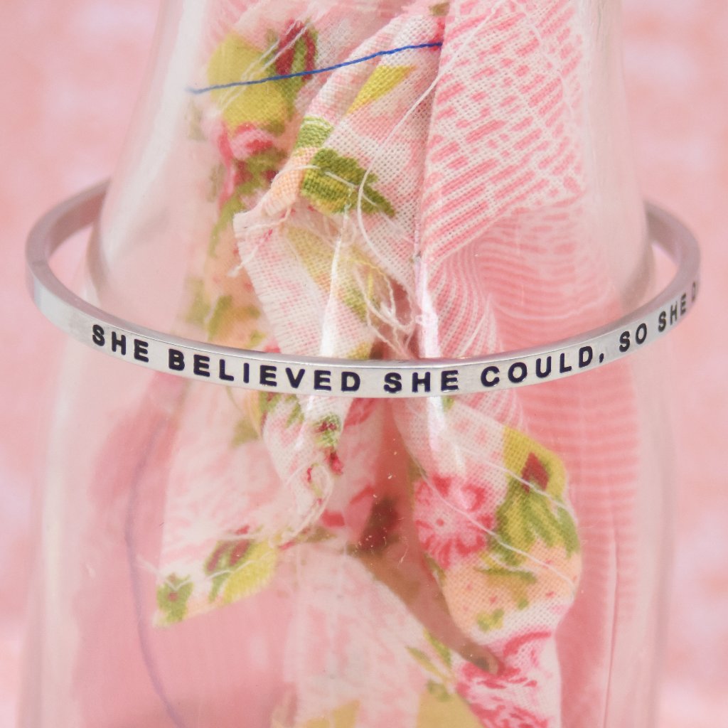 Mantraband She Believed She Could So She Did Inspirational Silver Bracelet Cuff 9$